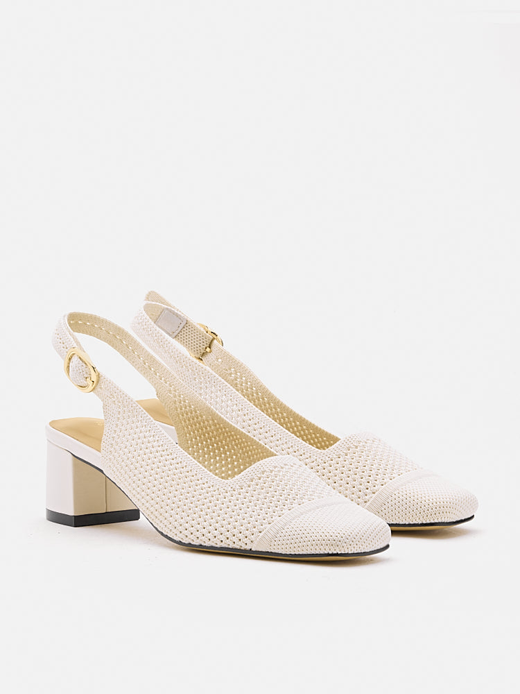 PAZZION, Debra Flyknit Slingback Block Heels, Beige