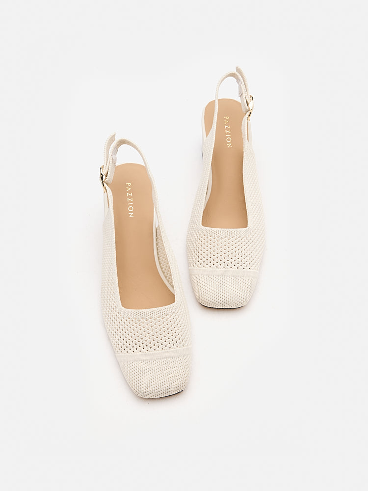 PAZZION, Debra Flyknit Slingback Block Heels, Beige