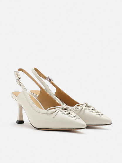 PAZZION, Delilah Laced Pointed Toe Slingback Heels, Beige