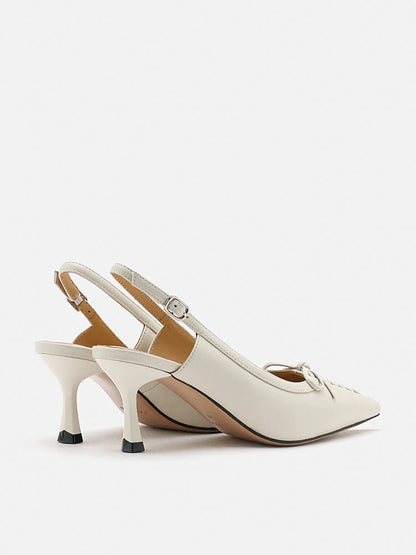 PAZZION, Delilah Laced Pointed Toe Slingback Heels, Beige