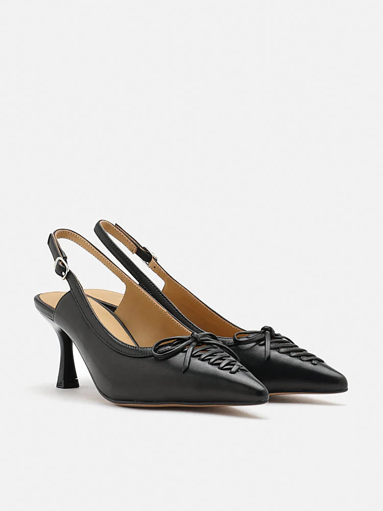 PAZZION, Delilah Laced Pointed Toe Slingback Heels, Black