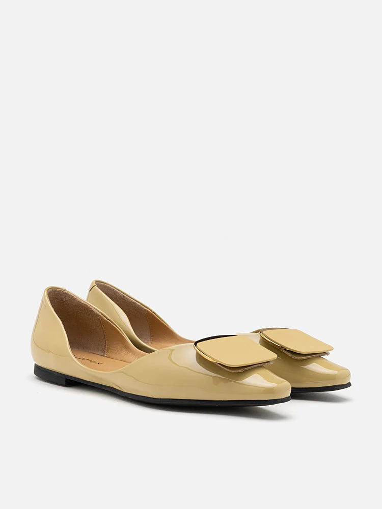 PAZZION, Desiree Buckled Patent Covered Flats, Yellow