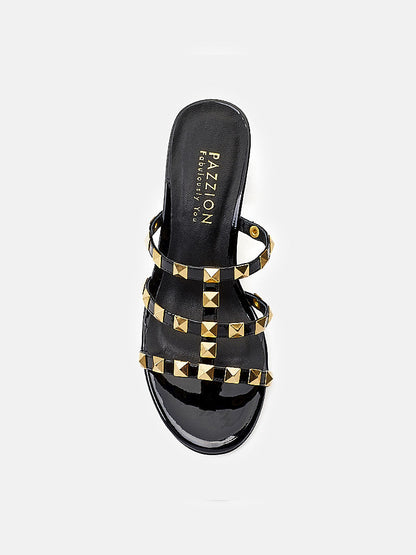 PAZZION, Dion Studded Slide Sandals, Black