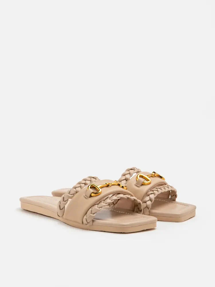 PAZZION, Dione Braided Horsebit Sandals, Almond