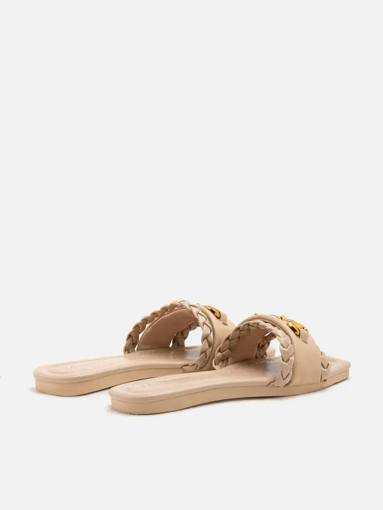 PAZZION, Dione Braided Horsebit Sandals, Almond