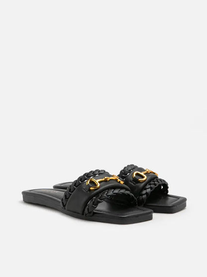 PAZZION, Dione Braided Horsebit Sandals, Black