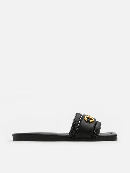 PAZZION, Dione Braided Horsebit Sandals, Black