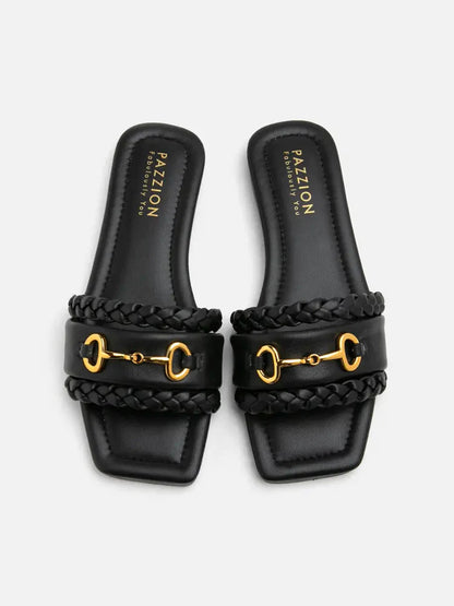 PAZZION, Dione Braided Horsebit Sandals, Black