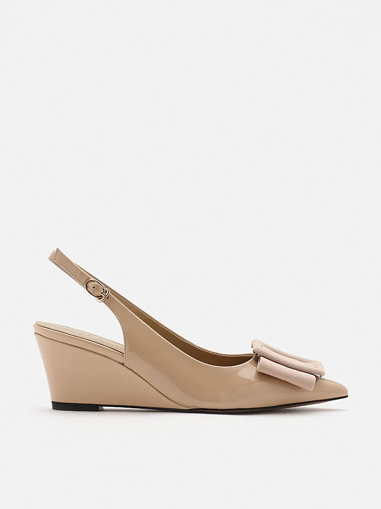 PAZZION, Donatella Bow Buckled Slingback Wedges, Almond