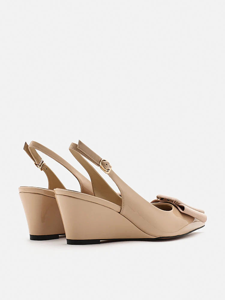 PAZZION, Donatella Bow Buckled Slingback Wedges, Almond