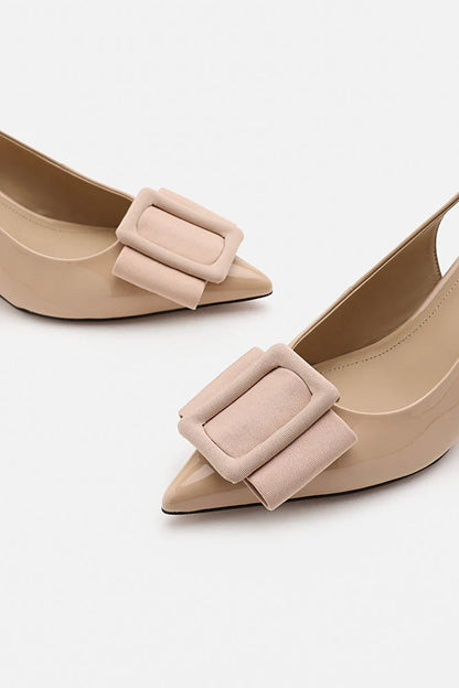 PAZZION, Donatella Bow Buckled Slingback Wedges, Almond