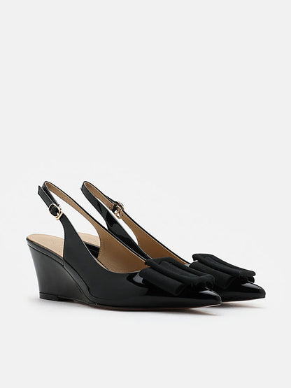 PAZZION, Donatella Bow Buckled Slingback Wedges, Black