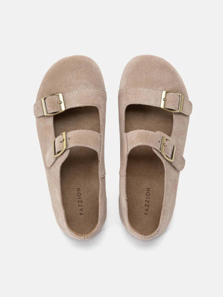 PAZZION, Dora Suede Mary Janes, Almond