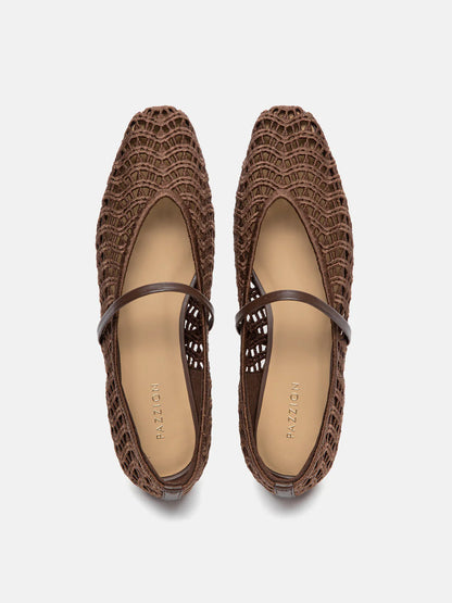 PAZZION, Dovira Woven Embossed Flats, Darkbrown
