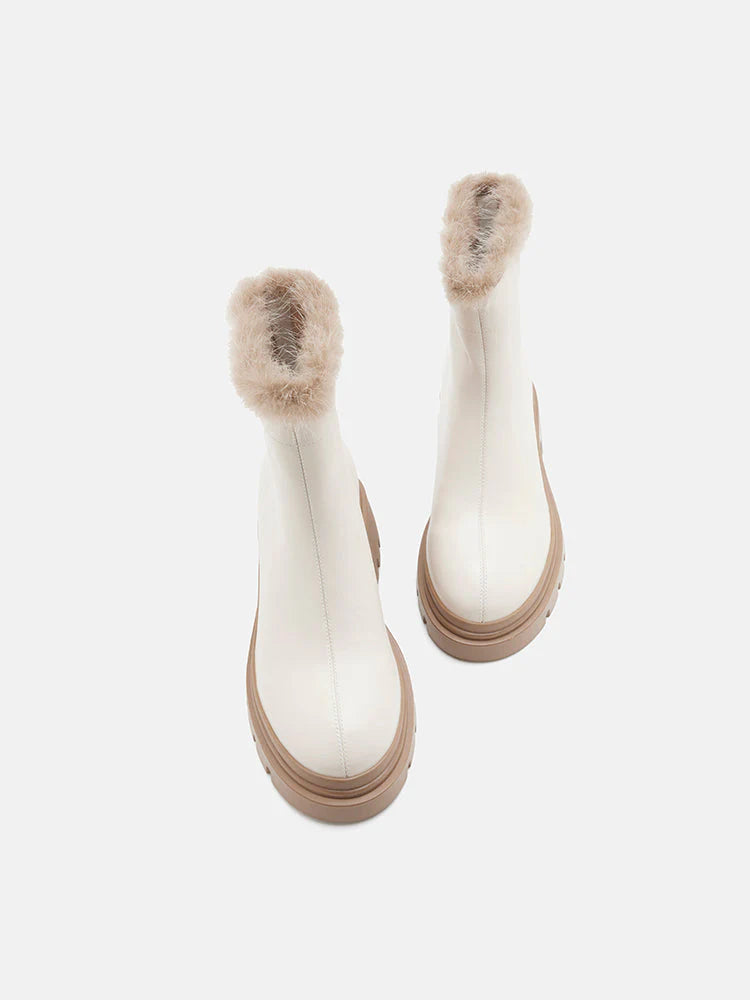 PAZZION, Edna Fur Ankle Boots, Beige