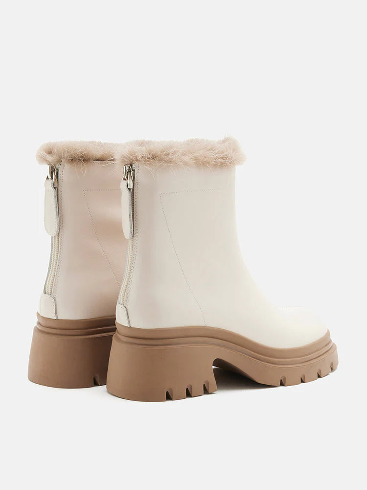 PAZZION, Edna Fur Ankle Boots, Beige