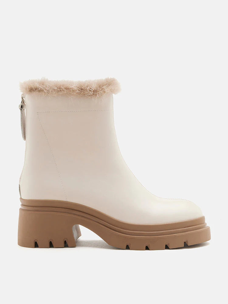 PAZZION, Edna Fur Ankle Boots, Beige