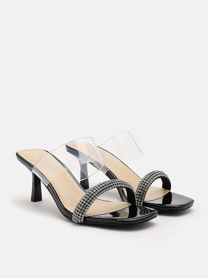 PAZZION, Edra Diamante Clear Strap Heels, Black