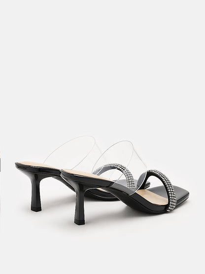 PAZZION, Edra Diamante Clear Strap Heels, Black