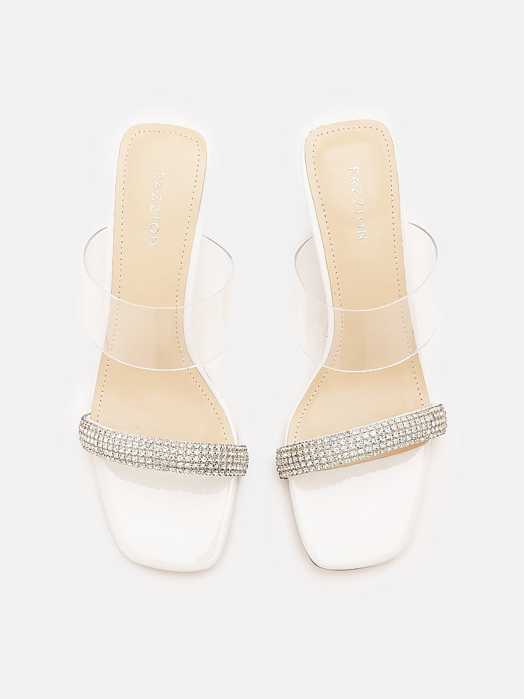 PAZZION, Edra Diamante Clear Strap Heels, White