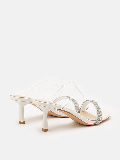 PAZZION, Edra Diamante Clear Strap Heels, White