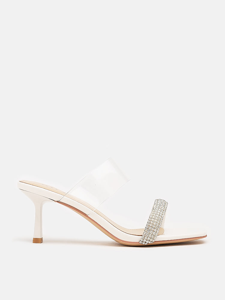 PAZZION, Edra Diamante Clear Strap Heels, White