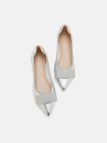 PAZZION, Elaia Point-Toe Ballerina Flats, Silver