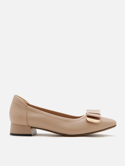 PAZZION, Elaia Point-Toe Bow Buckle Heels, Almond