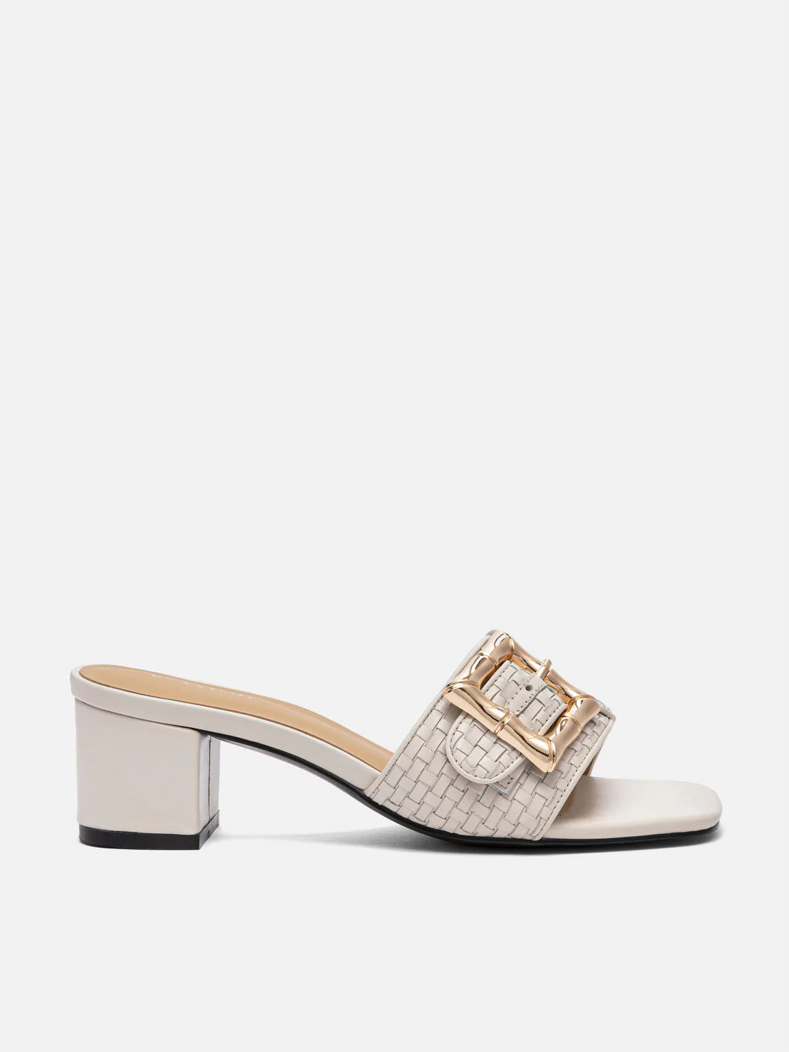 PAZZION, Elarise Woven Buckle Leather Heels, Beige