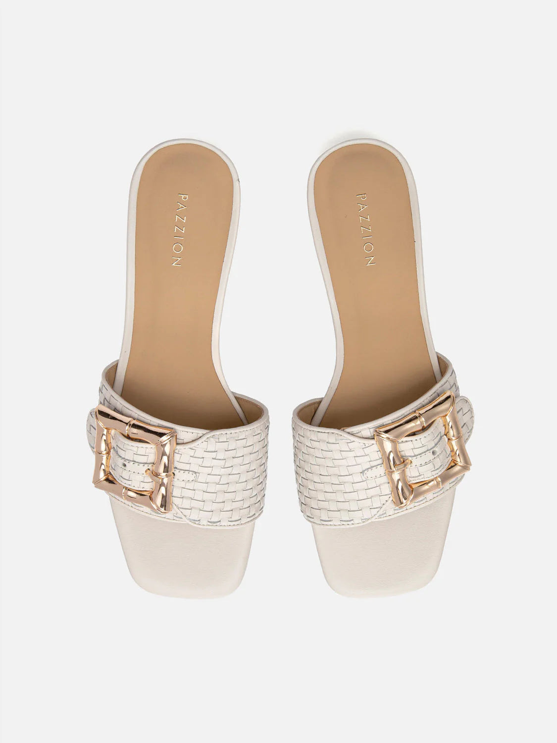 PAZZION, Elarise Woven Buckle Leather Heels, Beige