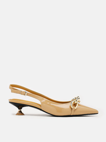 PAZZION, Elia Chained Leather Slingbacks, Almond