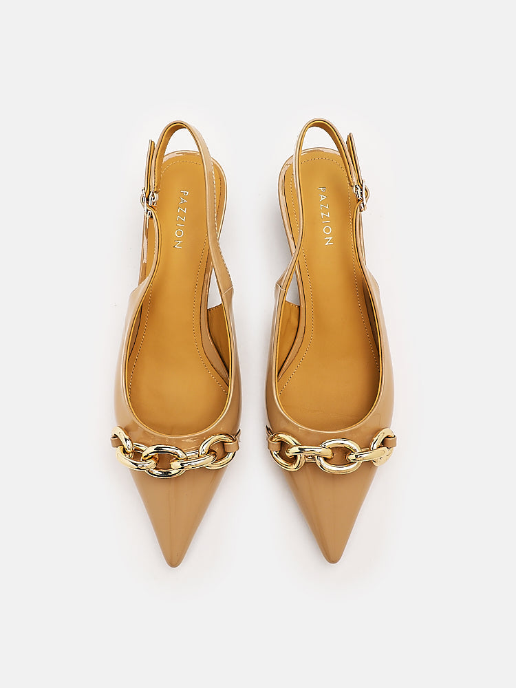 PAZZION, Elia Chained Leather Slingbacks, Almond