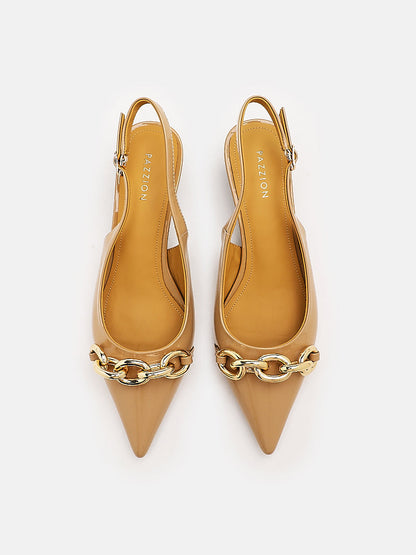 PAZZION, Elia Chained Leather Slingbacks, Almond