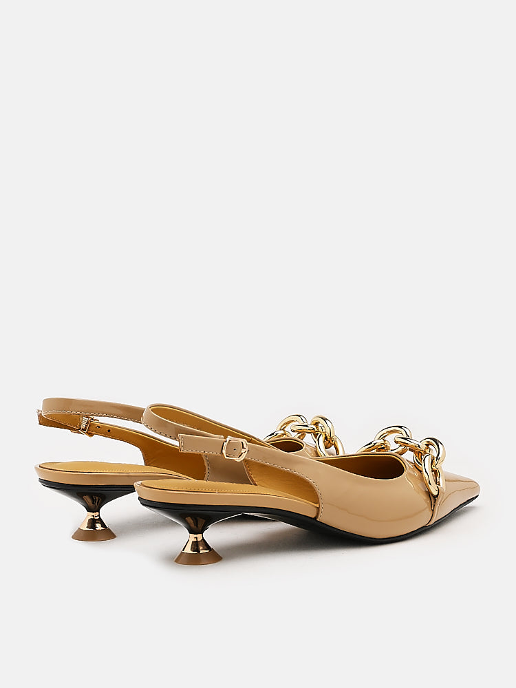 PAZZION, Elia Chained Leather Slingbacks, Almond