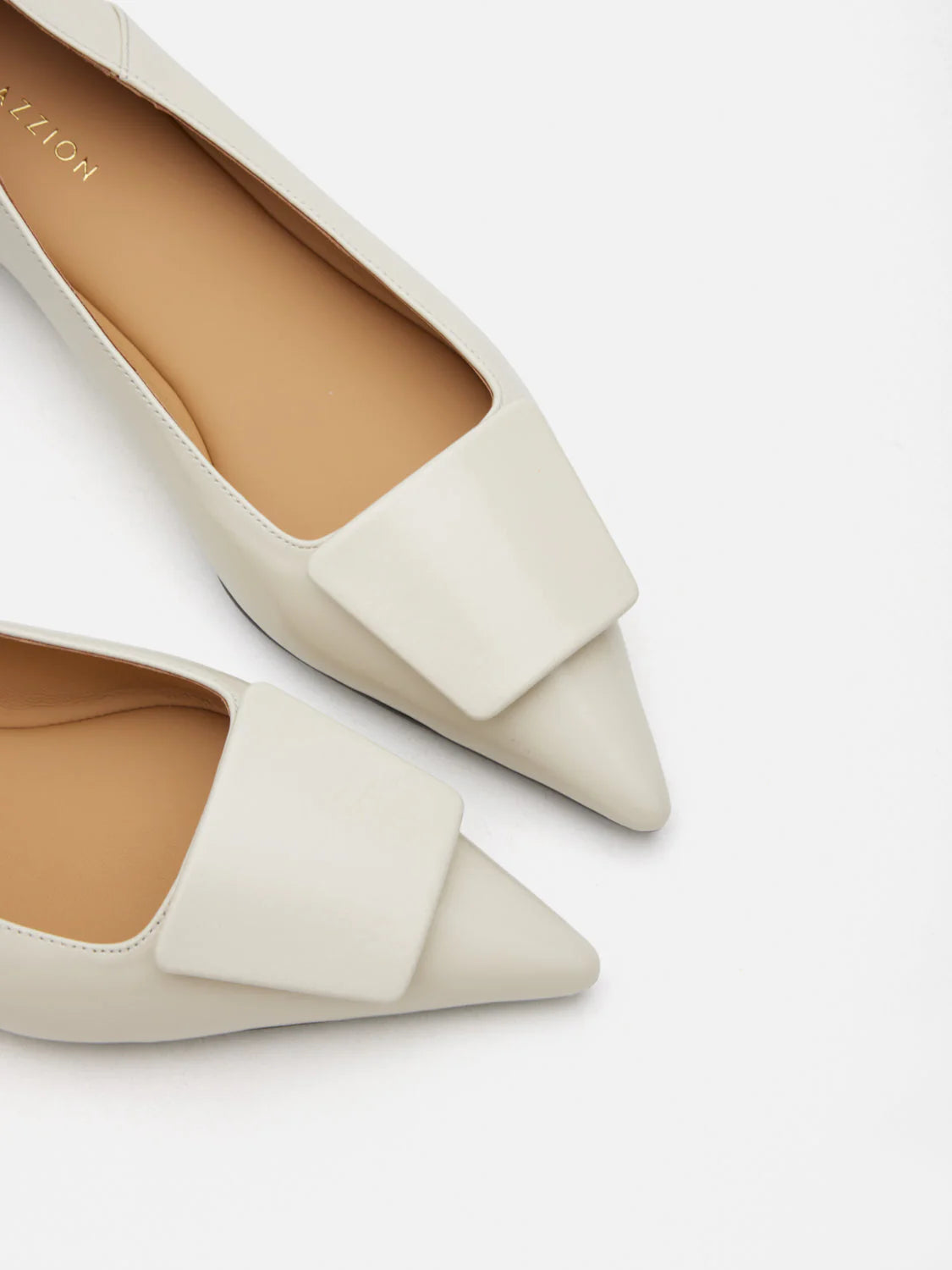 PAZZION, Elie Sculpted Buckle Pointed Toe Flats, Beige