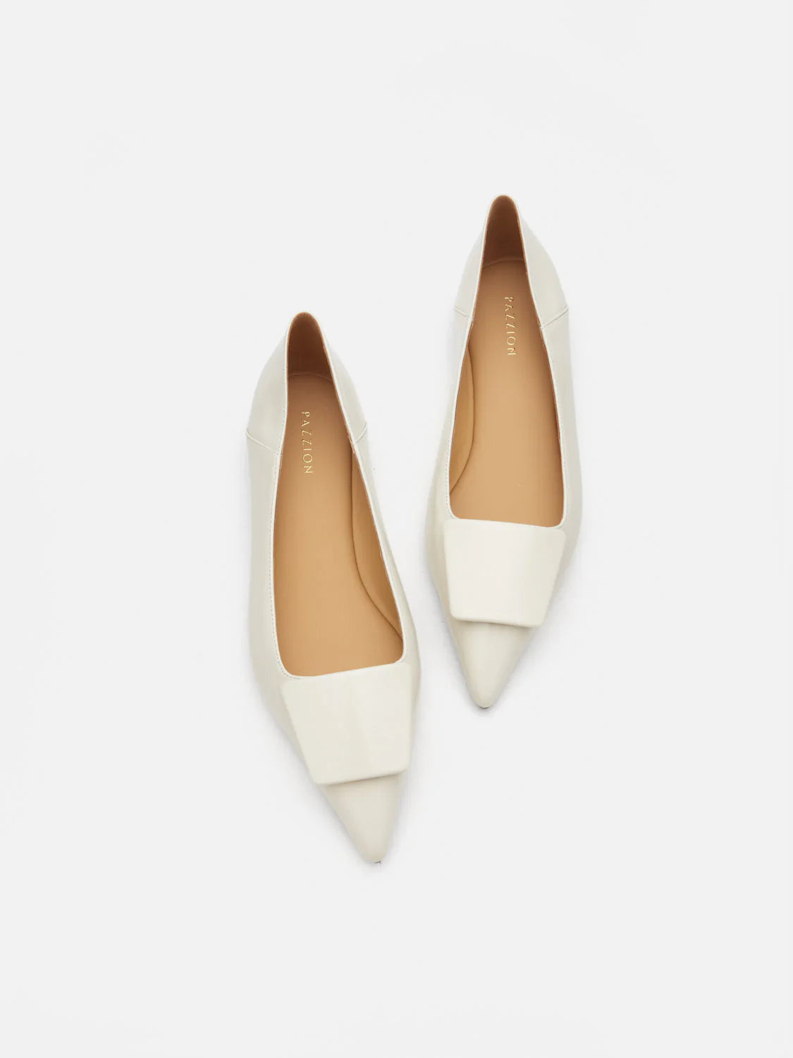 PAZZION, Elie Sculpted Buckle Pointed Toe Flats, Beige