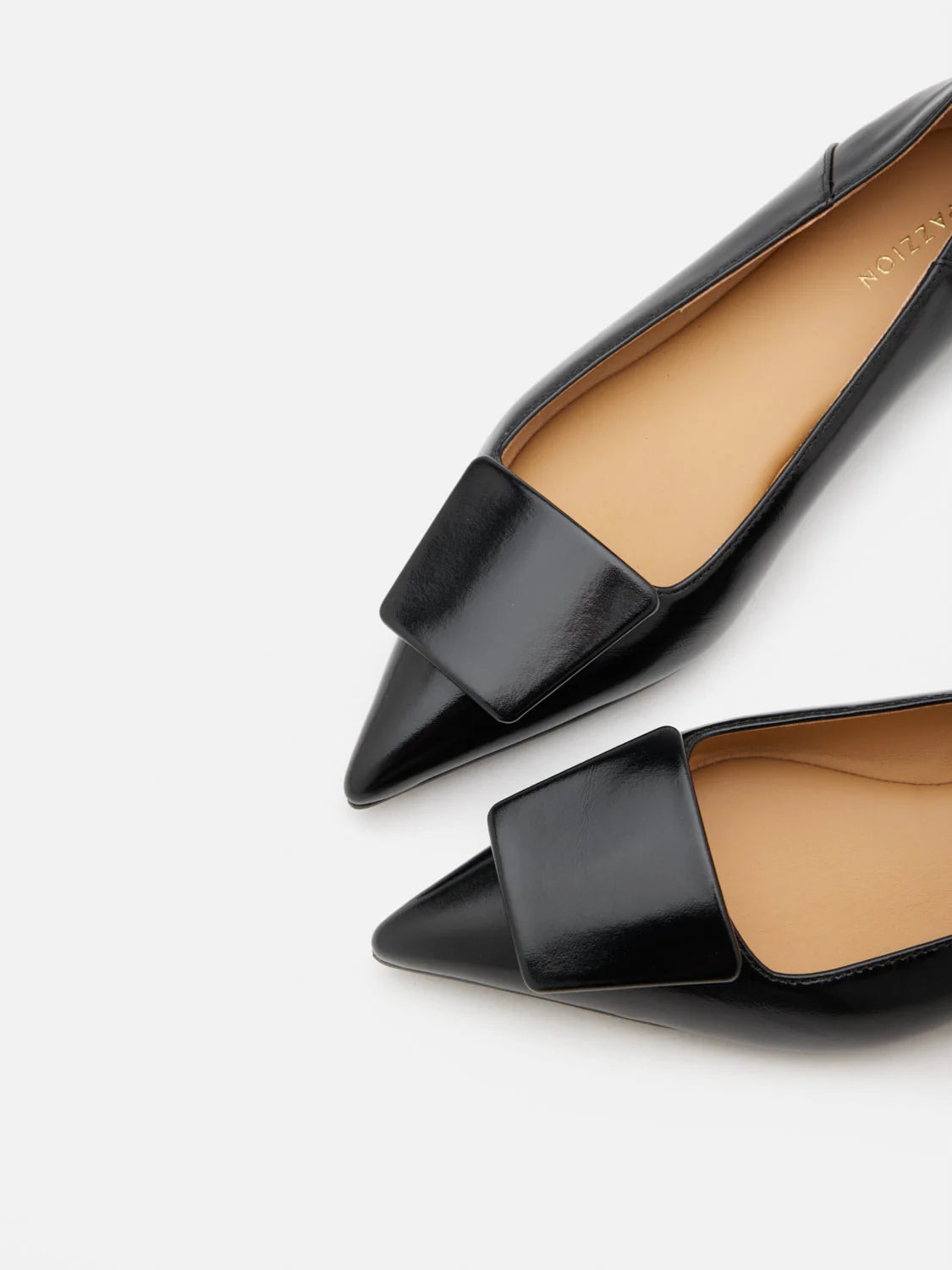 PAZZION, Elie Sculpted Buckle Pointed Toe Flats, Black