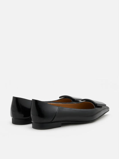 PAZZION, Elie Sculpted Buckle Pointed Toe Flats, Black