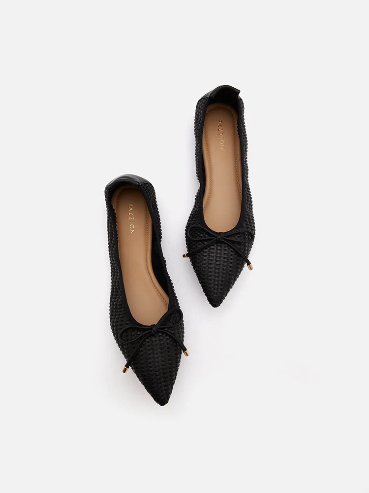 PAZZION, Eliza Weaved Bow Flats, Black