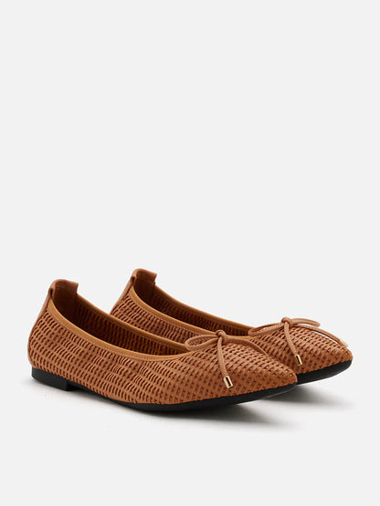 PAZZION, Eliza Weaved Bow Flats, Camel