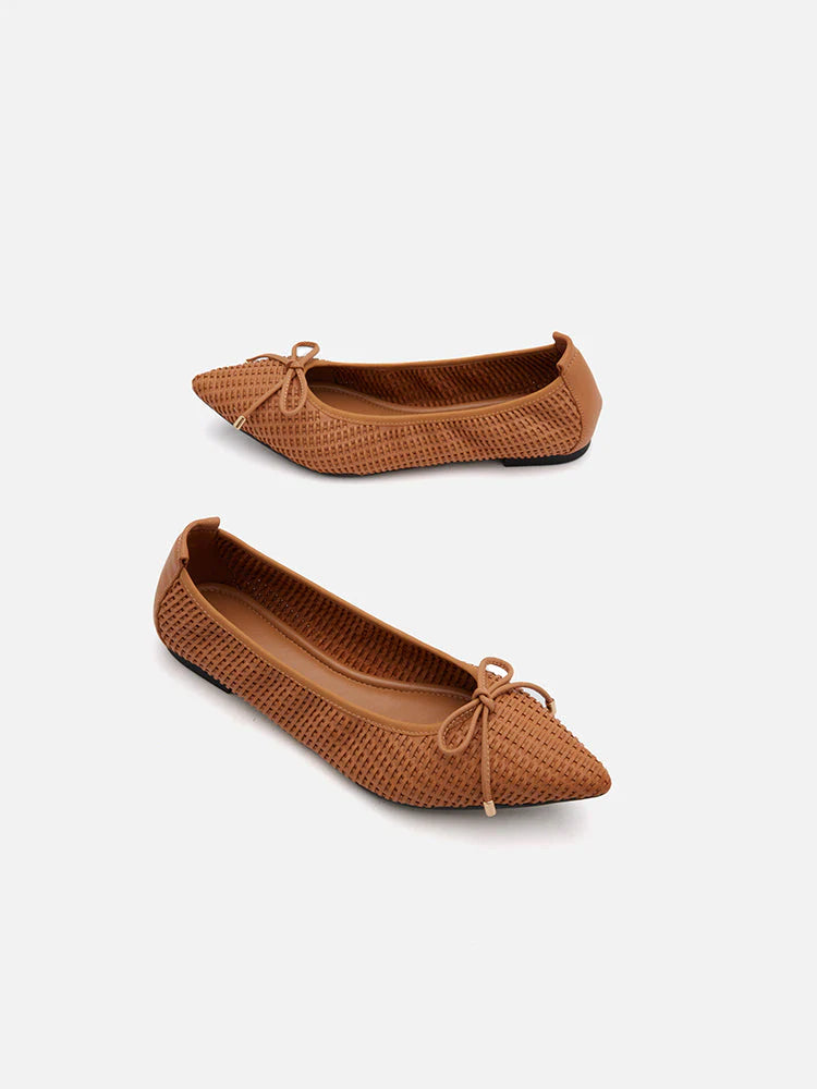 PAZZION, Eliza Weaved Bow Flats, Camel