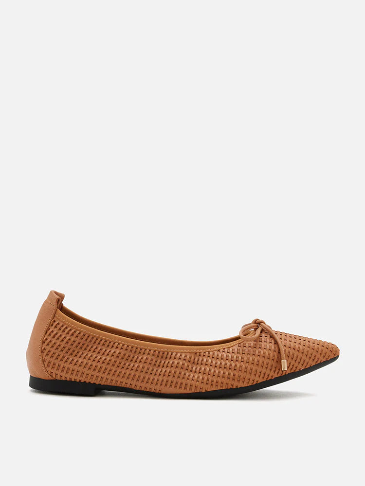 PAZZION, Eliza Weaved Bow Flats, Camel