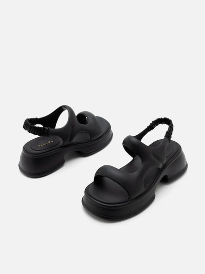 PAZZION, Ella Mae Puffy Elastic Strap Flatform Sandals, Black