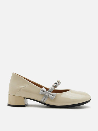 PAZZION, Ellettra Braided Strap MaryJane Heels, Beige