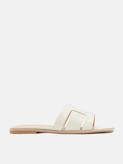 PAZZION, Elmira Interlocked Cage Glossy Leather Slides, Beige