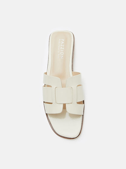 PAZZION, Elmira Interlocked Cage Glossy Leather Slides, Beige