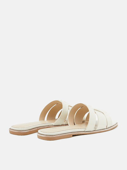 PAZZION, Elmira Interlocked Cage Glossy Leather Slides, Beige