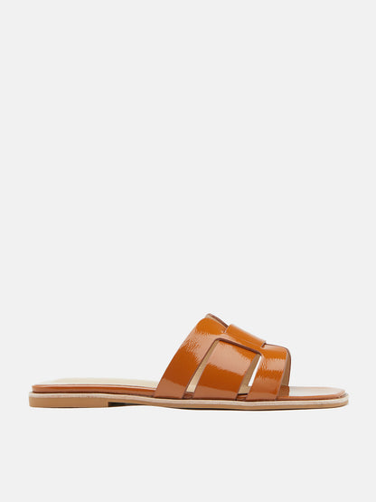 PAZZION, Elmira Interlocked Cage Glossy Leather Slides, Orange