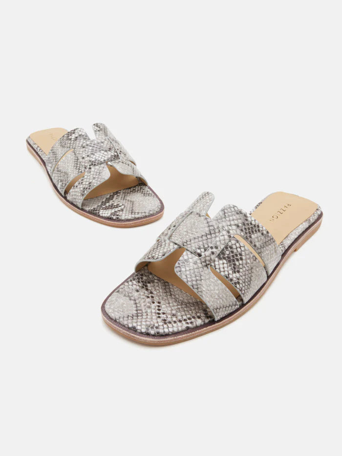 PAZZION, Elmira Python-Print Embossed Leather Cage Slides, Grey