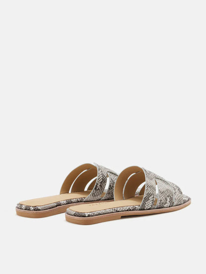 PAZZION, Elmira Python-Print Embossed Leather Cage Slides, Grey